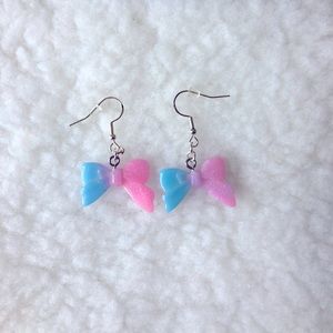 Bow dangle earrings drop earrings sterling silver hypoallergenic metal